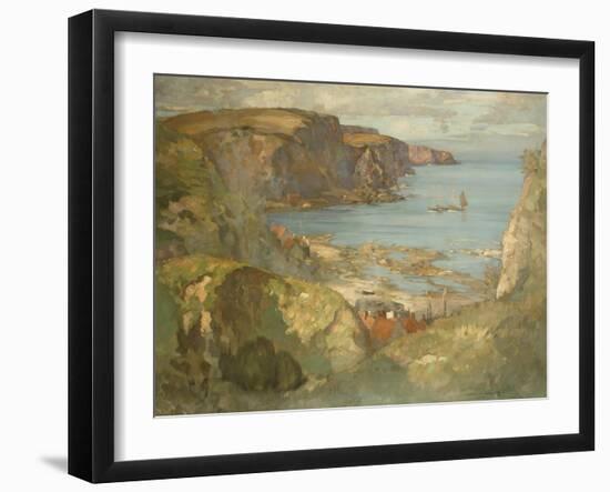 An East Coast Fishing Village, Possibly St. Abbs, with Trawlers Anchored Offshore-James Whitelaw Hamilton-Framed Giclee Print