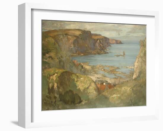 An East Coast Fishing Village, Possibly St. Abbs, with Trawlers Anchored Offshore-James Whitelaw Hamilton-Framed Giclee Print