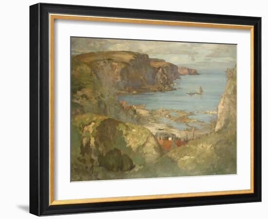 An East Coast Fishing Village, Possibly St. Abbs, with Trawlers Anchored Offshore-James Whitelaw Hamilton-Framed Giclee Print