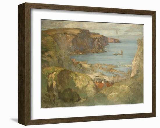 An East Coast Fishing Village, Possibly St. Abbs, with Trawlers Anchored Offshore-James Whitelaw Hamilton-Framed Giclee Print