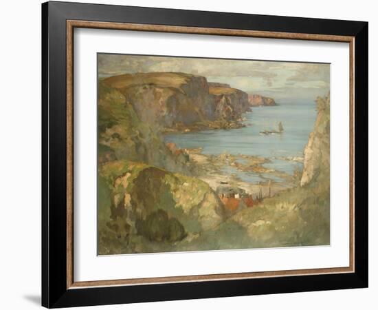 An East Coast Fishing Village, Possibly St. Abbs, with Trawlers Anchored Offshore-James Whitelaw Hamilton-Framed Giclee Print