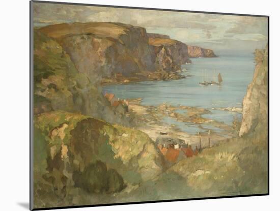 An East Coast Fishing Village, Possibly St. Abbs, with Trawlers Anchored Offshore-James Whitelaw Hamilton-Mounted Giclee Print