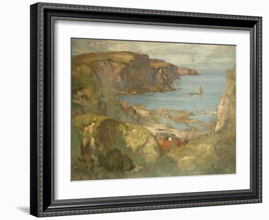 An East Coast Fishing Village, Possibly St. Abbs, with Trawlers Anchored Offshore-James Whitelaw Hamilton-Framed Giclee Print