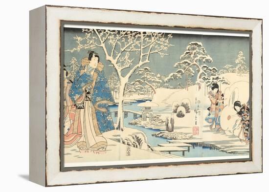 An Eastern Genji in a Snowy Garden, 1854-Utagawa Hiroshige & Kunisada-Framed Premier Image Canvas