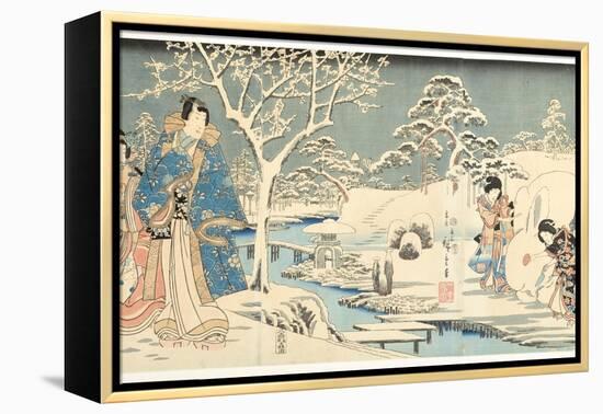 An Eastern Genji in a Snowy Garden, 1854-Utagawa Hiroshige & Kunisada-Framed Premier Image Canvas