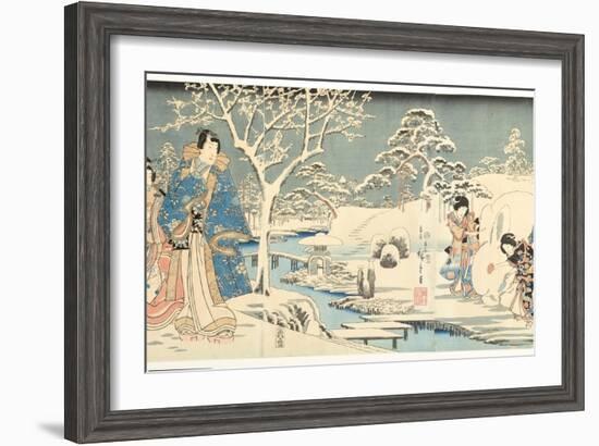 An Eastern Genji in a Snowy Garden, 1854-Utagawa Hiroshige & Kunisada-Framed Giclee Print