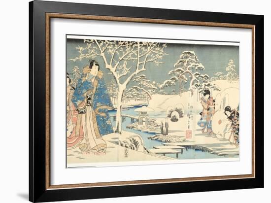 An Eastern Genji in a Snowy Garden, 1854-Utagawa Hiroshige & Kunisada-Framed Giclee Print