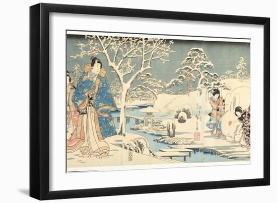 An Eastern Genji in a Snowy Garden, 1854-Utagawa Hiroshige & Kunisada-Framed Giclee Print