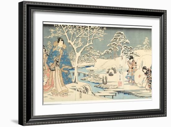 An Eastern Genji in a Snowy Garden, 1854-Utagawa Hiroshige & Kunisada-Framed Giclee Print