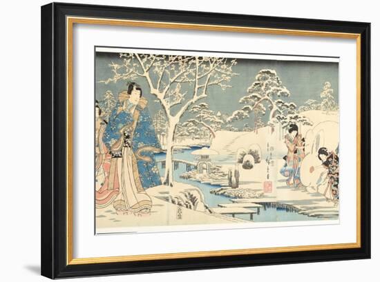 An Eastern Genji in a Snowy Garden, 1854-Utagawa Hiroshige & Kunisada-Framed Giclee Print