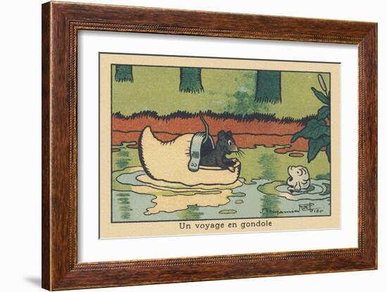 An Ebahi Fish Watches a Rat Pass through a Wooden Hoof Floating on the Water.” A Gondola Ride” ,193-Benjamin Rabier-Framed Giclee Print