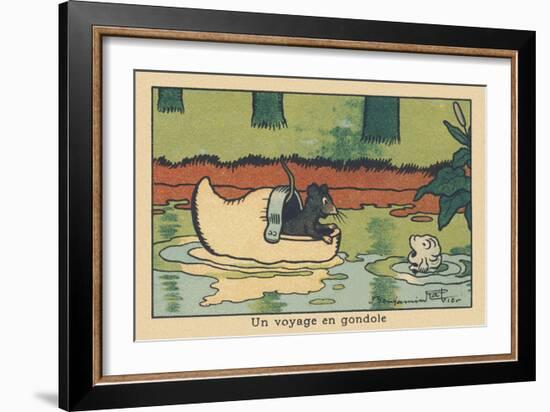 An Ebahi Fish Watches a Rat Pass through a Wooden Hoof Floating on the Water.” A Gondola Ride” ,193-Benjamin Rabier-Framed Giclee Print