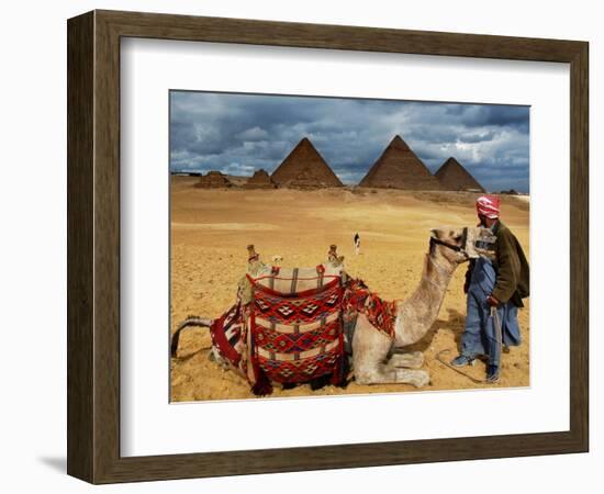 An Egyptian Man Rests His Camel Waiting for Locals and Tourists to Rent It-null-Framed Photographic Print