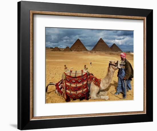 An Egyptian Man Rests His Camel Waiting for Locals and Tourists to Rent It-null-Framed Photographic Print