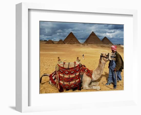 An Egyptian Man Rests His Camel Waiting for Locals and Tourists to Rent It-null-Framed Photographic Print