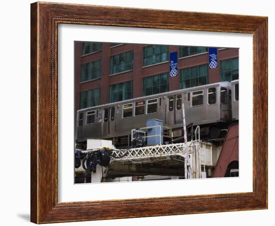 An El Train on the Elevated Train System, Chicago, Illinois, USA-Amanda Hall-Framed Photographic Print