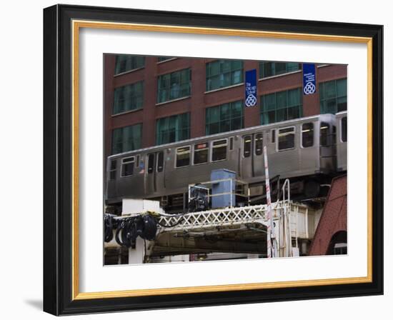 An El Train on the Elevated Train System, Chicago, Illinois, USA-Amanda Hall-Framed Photographic Print