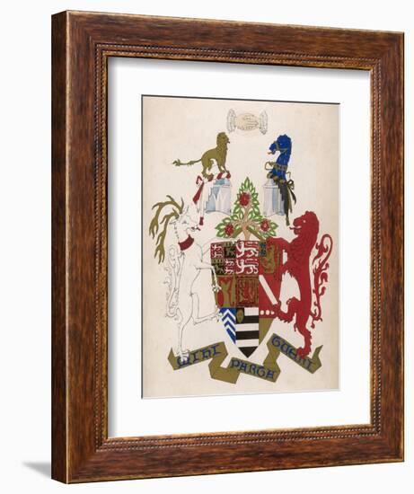 An Elaborate Coat of Arms for the Stigleman Le Strange Family of Hunstanton, Norfolk, Uk-null-Framed Art Print