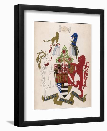 An Elaborate Coat of Arms for the Stigleman Le Strange Family of Hunstanton, Norfolk, Uk-null-Framed Art Print