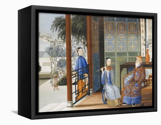 An Elderly Gentleman Listening to a Flautist in an Interior, Chinese School, Mid 19th Century-null-Framed Premier Image Canvas