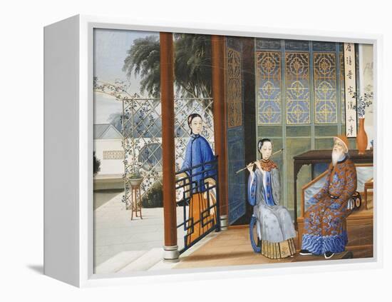 An Elderly Gentleman Listening to a Flautist in an Interior, Chinese School, Mid 19th Century-null-Framed Premier Image Canvas