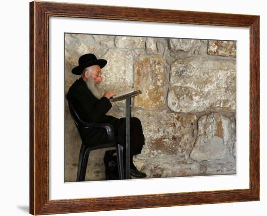 An Elderly Ultra-Orthodox Jew Prays at the Western Wall Plaza-null-Framed Photographic Print