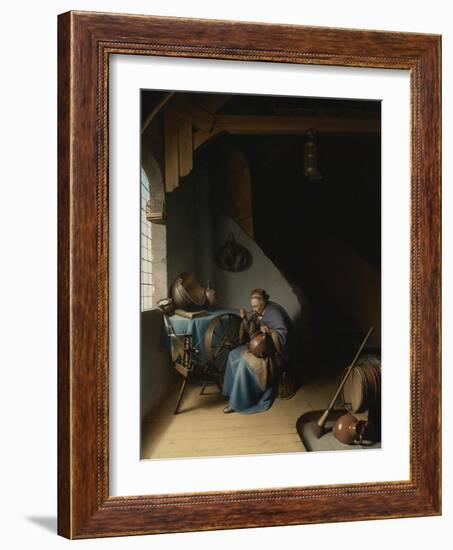 An Elderly Woman at Her Spinning Wheel, Eating Porridge Par Dou, Gerard (Gerrit) (1613-1675). Oil O-Gerrit or Gerard Dou-Framed Giclee Print