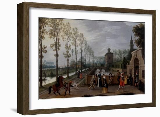 An Elegant Company Promenading outside a Palace, 16Th-17Th Century (Oil on Canvas)-Sebastian Vrancx-Framed Giclee Print