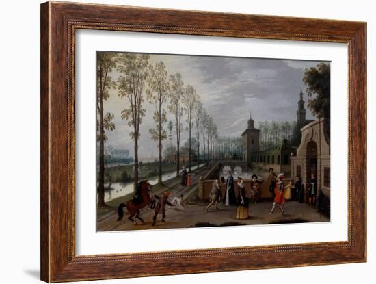 An Elegant Company Promenading outside a Palace, 16Th-17Th Century (Oil on Canvas)-Sebastian Vrancx-Framed Giclee Print