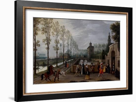 An Elegant Company Promenading outside a Palace, 16Th-17Th Century (Oil on Canvas)-Sebastian Vrancx-Framed Giclee Print