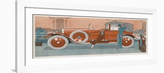 An Elegant Couple and Their Smart New Renault Car-Jean Grangier-Framed Art Print