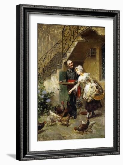 An Elegant Couple Feeding Chickens in a Courtyard-Giacomo Mantegazza-Framed Giclee Print