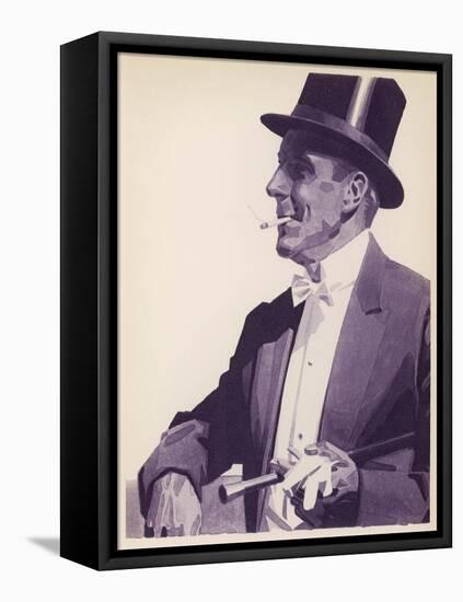 An Elegant Gentleman in Top Hat Smoking a Cigarette-null-Framed Stretched Canvas