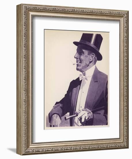 An Elegant Gentleman in Top Hat Smoking a Cigarette-null-Framed Art Print