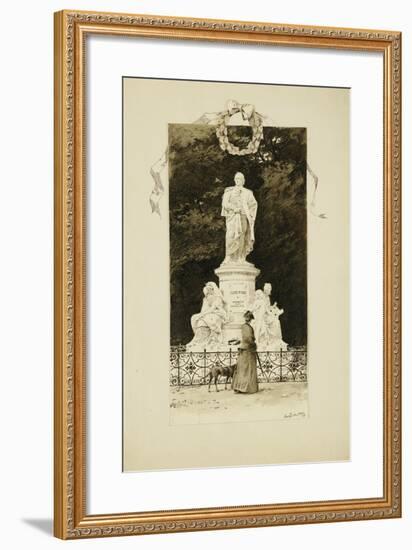 An Elegant Lady at the Statue of Goethe, 1888-Paul Fischer-Framed Giclee Print