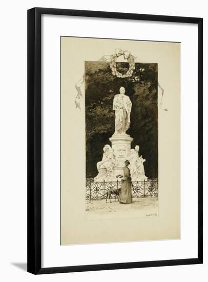 An Elegant Lady at the Statue of Goethe, 1888-Paul Fischer-Framed Giclee Print