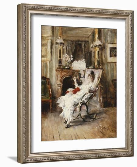 An Elegant Lady Holding a Fan, 1874-Giovanni Boldini-Framed Giclee Print