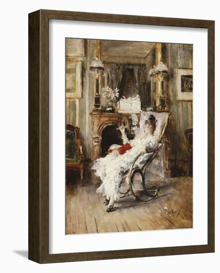 An Elegant Lady Holding a Fan, 1874-Giovanni Boldini-Framed Giclee Print