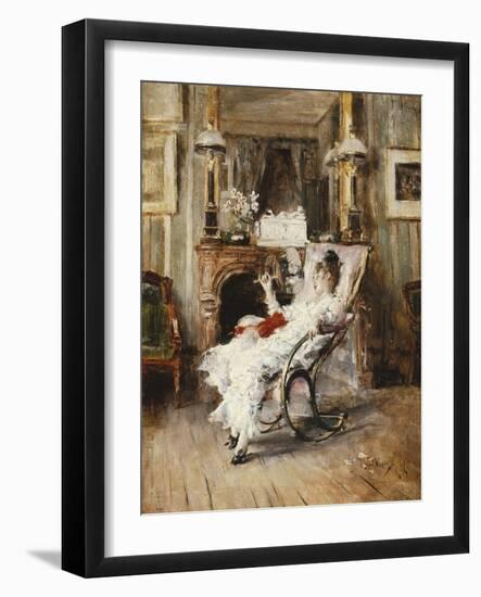 An Elegant Lady Holding a Fan, 1874-Giovanni Boldini-Framed Giclee Print