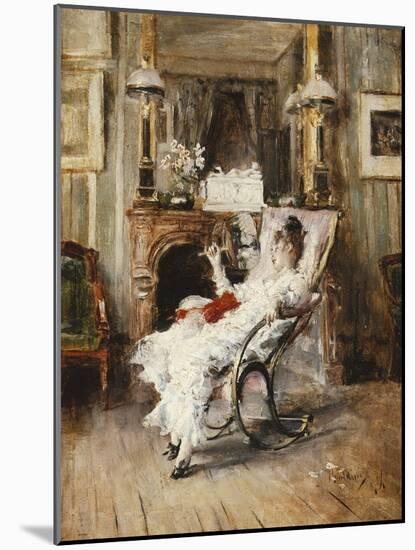 An Elegant Lady Holding a Fan, 1874-Giovanni Boldini-Mounted Giclee Print