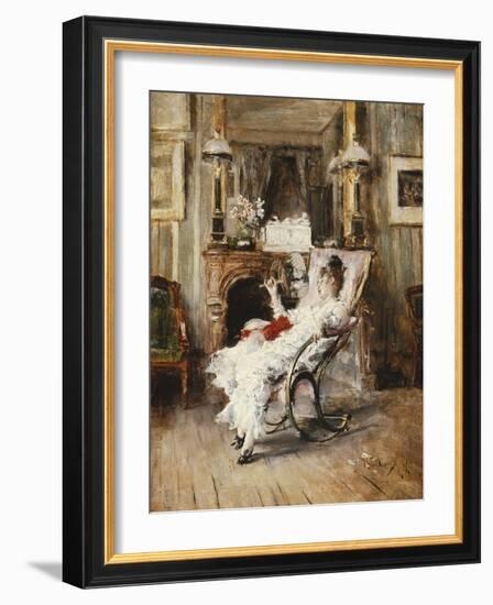 An Elegant Lady Holding a Fan, 1874-Giovanni Boldini-Framed Giclee Print