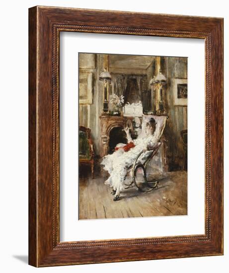 An Elegant Lady Holding a Fan, 1874-Giovanni Boldini-Framed Giclee Print