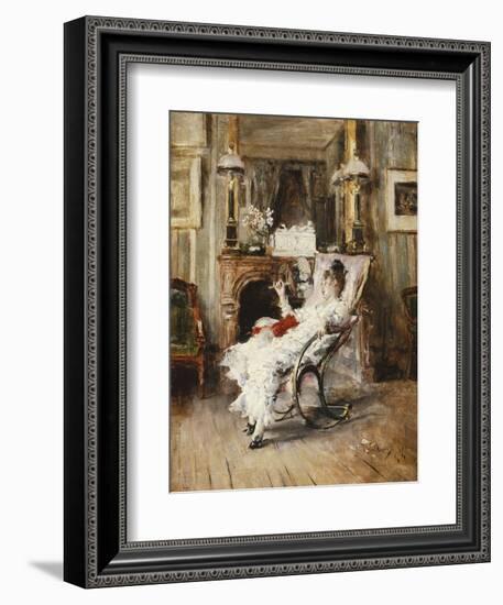 An Elegant Lady Holding a Fan, 1874-Giovanni Boldini-Framed Giclee Print