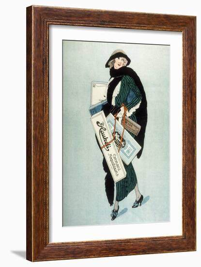 An Elegant Lady out Shopping, She Has Bought a Large Box of Haukeli Neapolitan Cream Chocolates-null-Framed Art Print