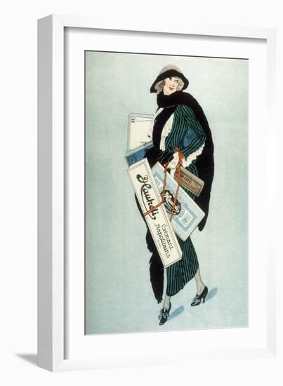 An Elegant Lady out Shopping, She Has Bought a Large Box of Haukeli Neapolitan Cream Chocolates-null-Framed Art Print