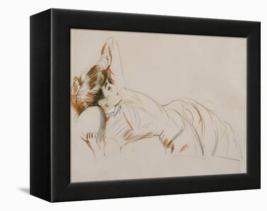 An Elegant Lady Reclining-Paul Cesar Helleu-Framed Premier Image Canvas