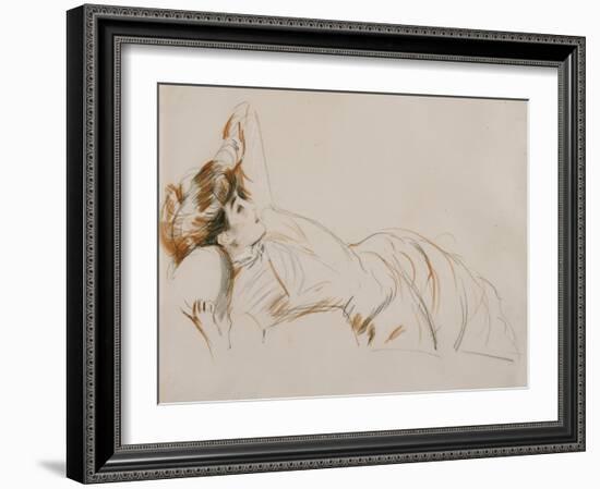 An Elegant Lady Reclining-Paul Cesar Helleu-Framed Giclee Print