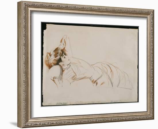 An Elegant Lady Reclining-Paul Cesar Helleu-Framed Giclee Print