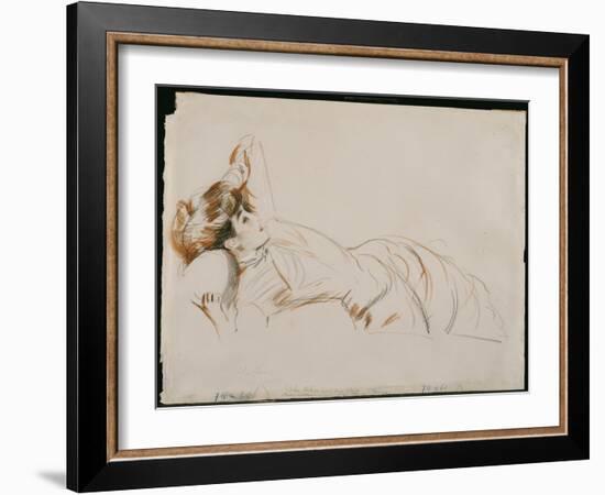 An Elegant Lady Reclining-Paul Cesar Helleu-Framed Giclee Print