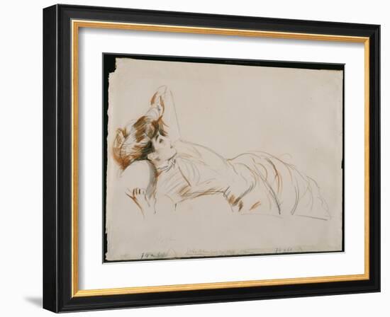 An Elegant Lady Reclining-Paul Cesar Helleu-Framed Giclee Print